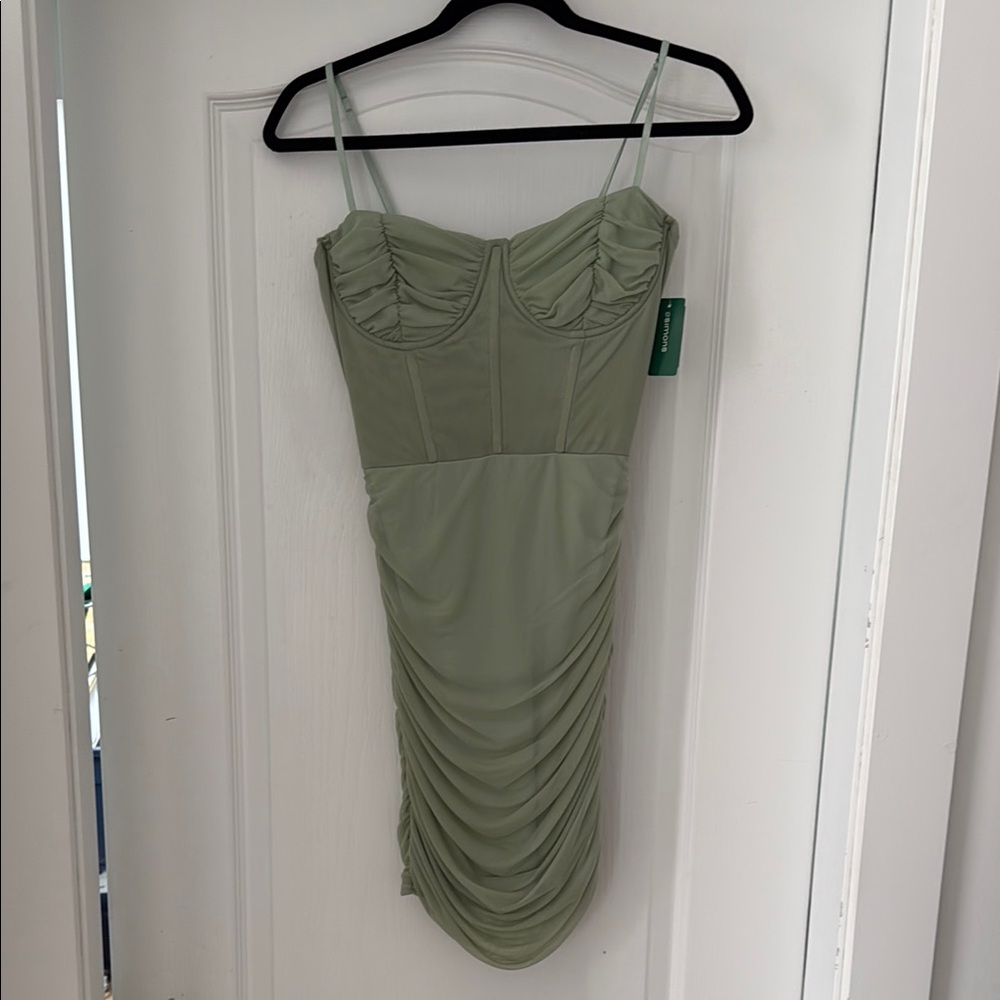 Simons Green Bustier Ruched Mini Dress